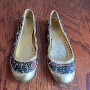 Coach Plaid Slip-On Flats in Red and Gold